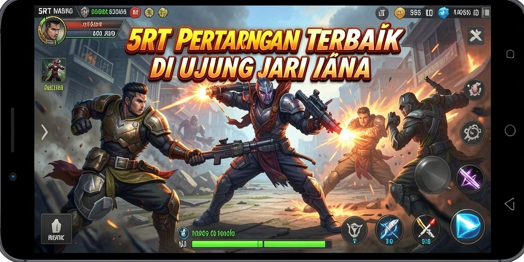 Gameplay seru dalam pertarungan 5RT dengan karakter yang menonjol.