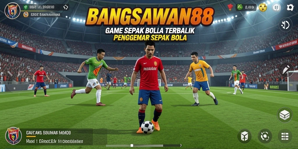 Tampilan gameplay mendebarkan di dalam BANGSAWAN88 yang menggambarkan suasana pertandingan sepak bola.