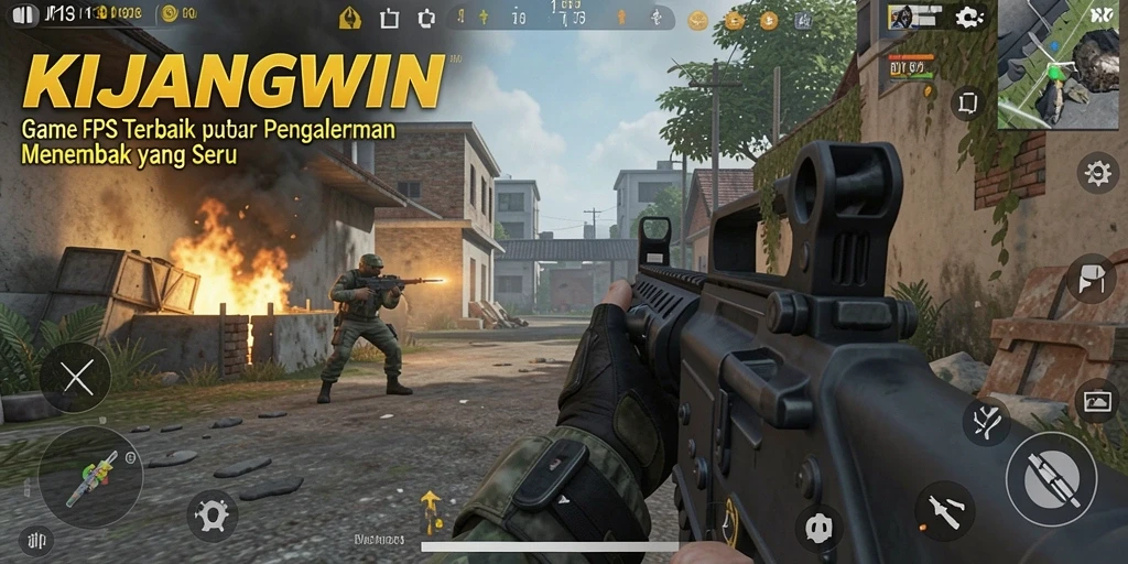 Screenshot gameplay KIJANGWIN, menampilkan aksi tembak-menembak yang seru.