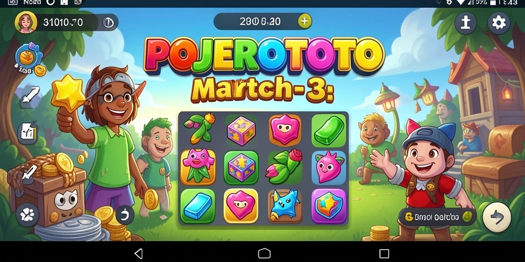 Screenshot gameplay POJEROTOTO menampilkan keseruan mencocokkan permata.