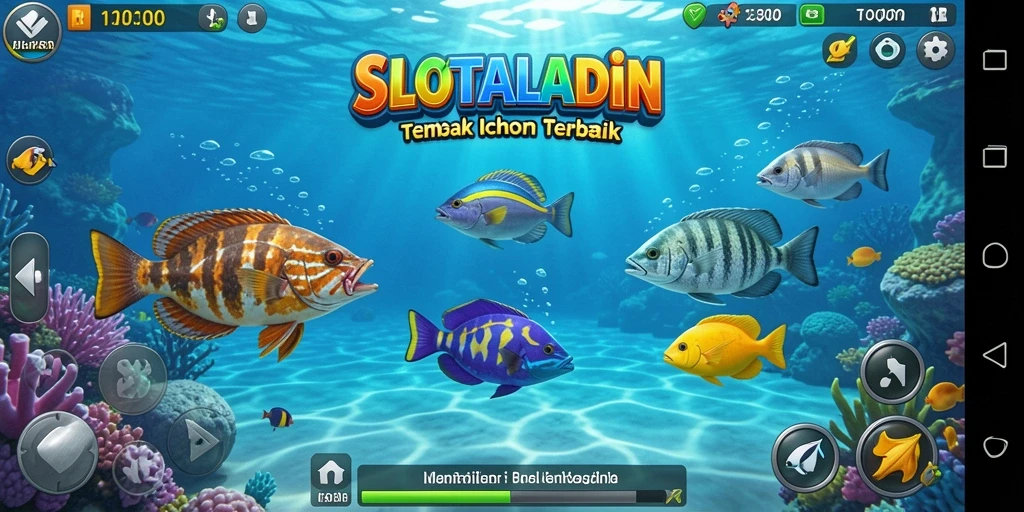 Tampilan gameplay SLOTALADIN yang seru dengan aksi menembak ikan.