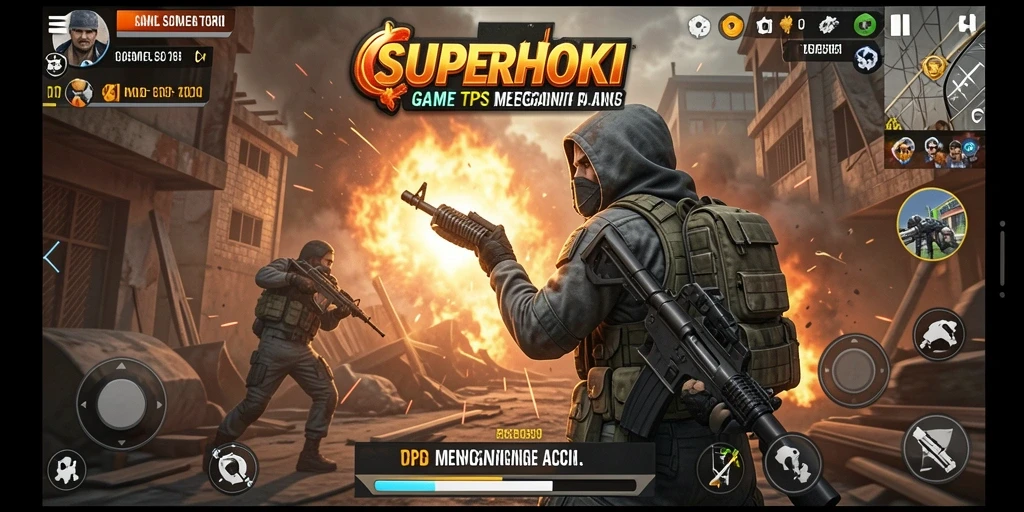 Screenshot gameplay SUPERHOKI menampilkan pertempuran seru dengan grafis menawan.