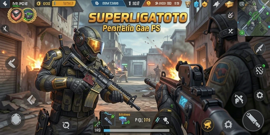 Screenshot utama gameplay SUPERLIGATOTO yang menampilkan pertempuran intens.